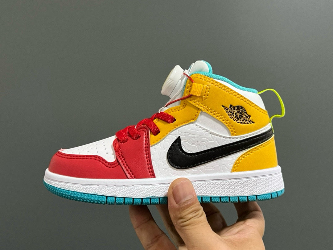Joe 1 Zhongbang lock children's sports shoes" white, red, yellow"