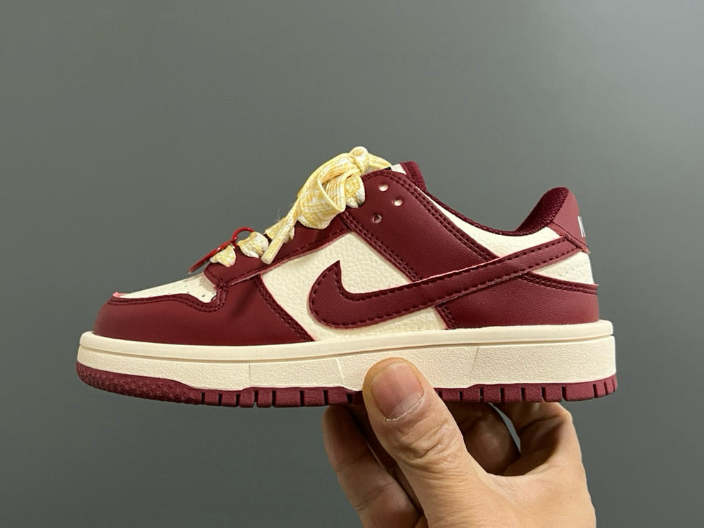 Qiaoyi new high and low top Velcro children's sneaker" cream, burgundy"