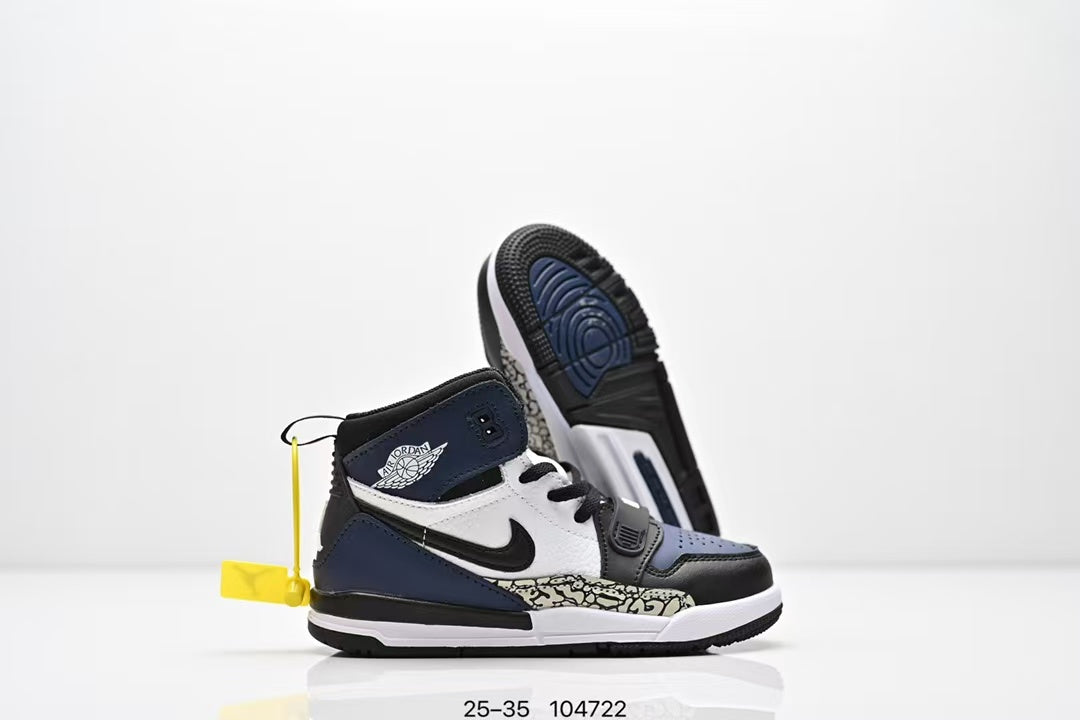 Jordan 312 high top children's shoes full second layer leather" white, Navy"