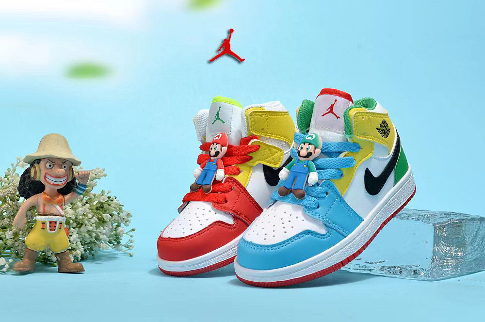 Jordan cartoon doll version children's shoes" sky blue, yellow, green"