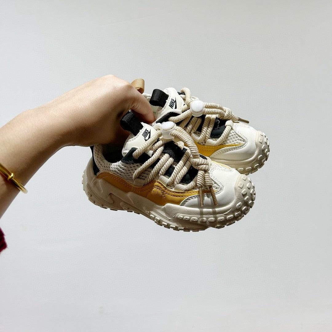 NK mesh drawstring children's tire shoes "Cream, Mustard Yellow"