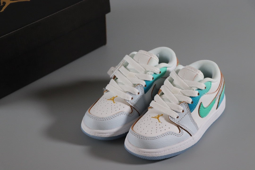 Jordan 1 Classic Kids Shoes" white, turquoise"