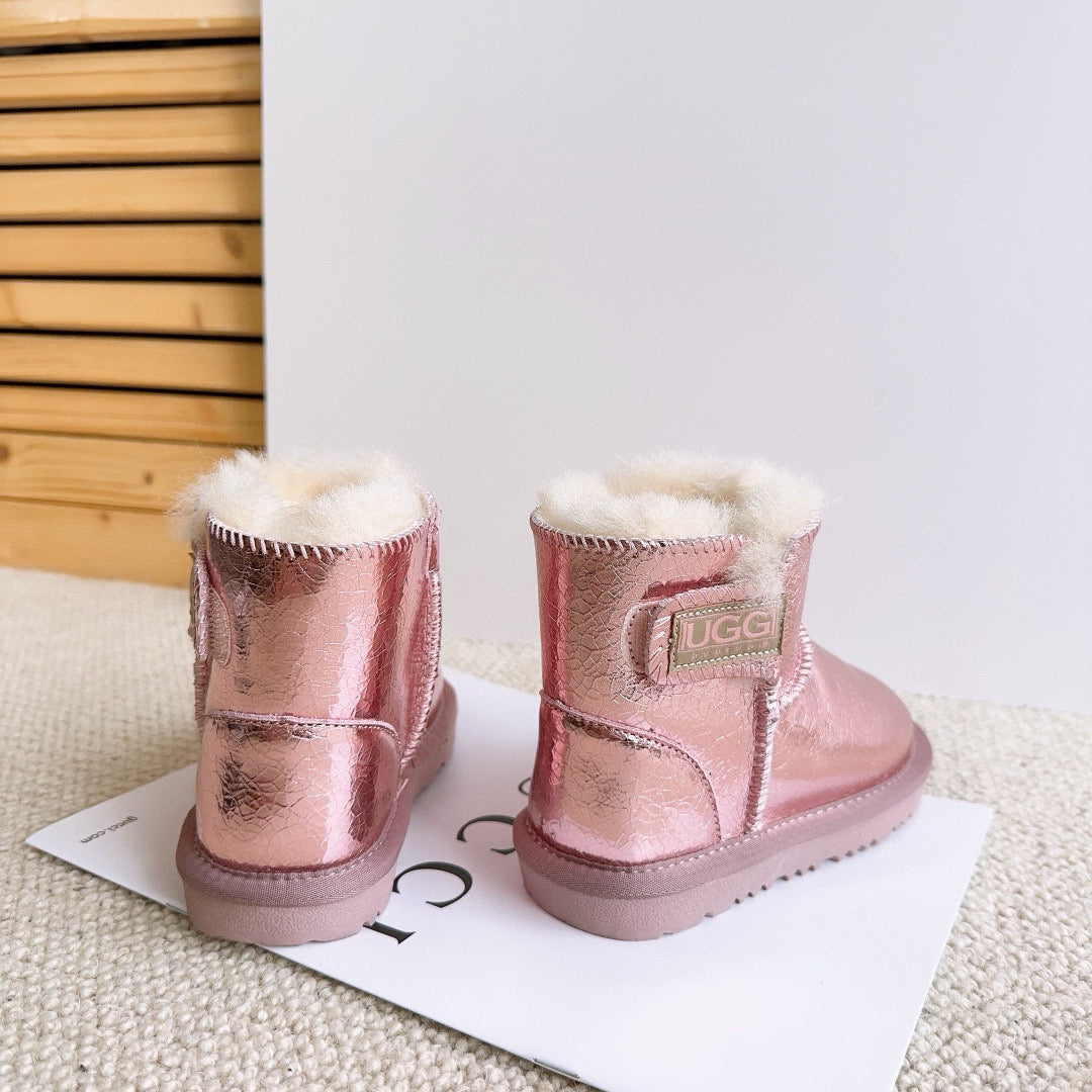 U-GG fur and leather waterproof side-stitched bright leather" pink"