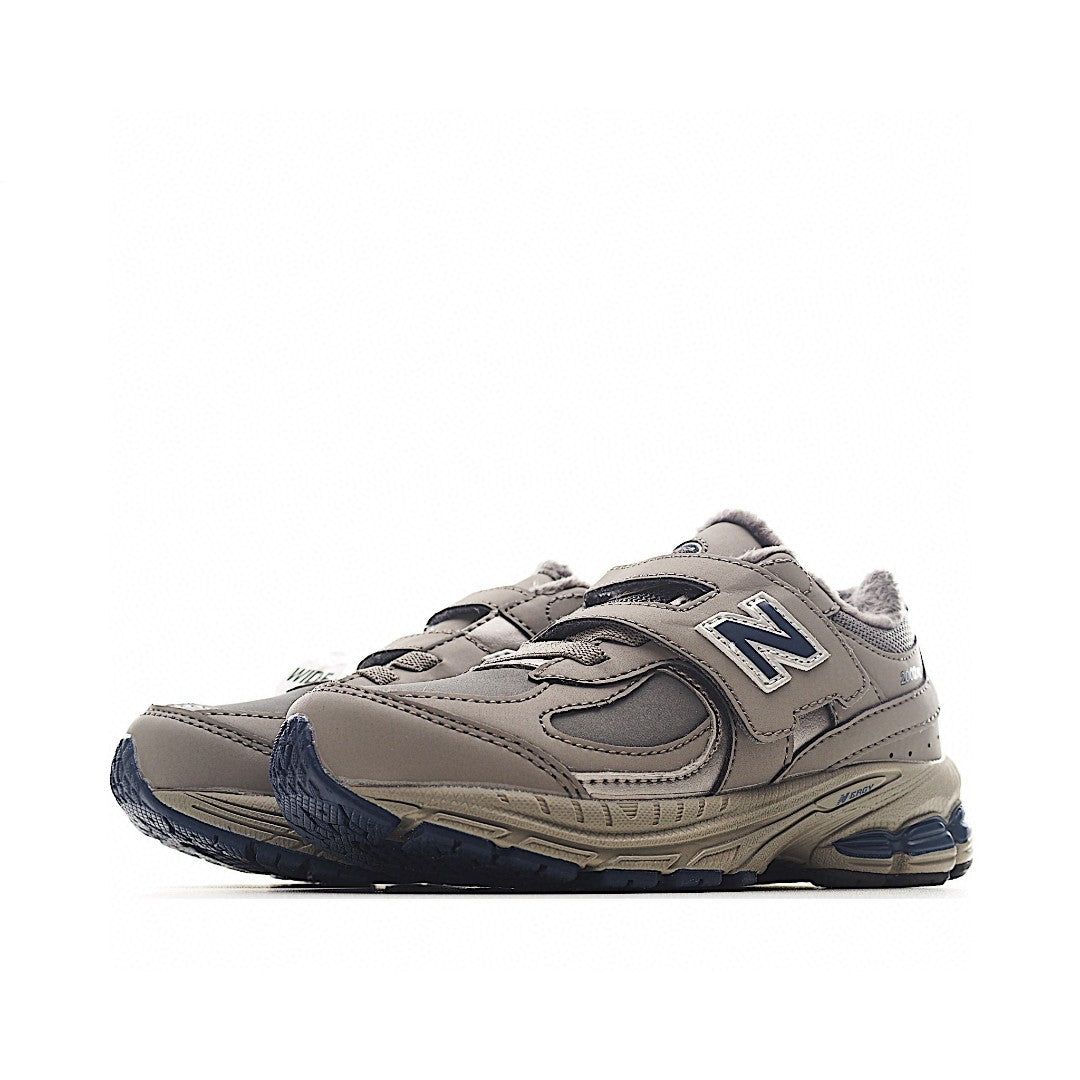 NB 2002 Velvet Elastic Velcro Children's Shoes" Gray-brown"