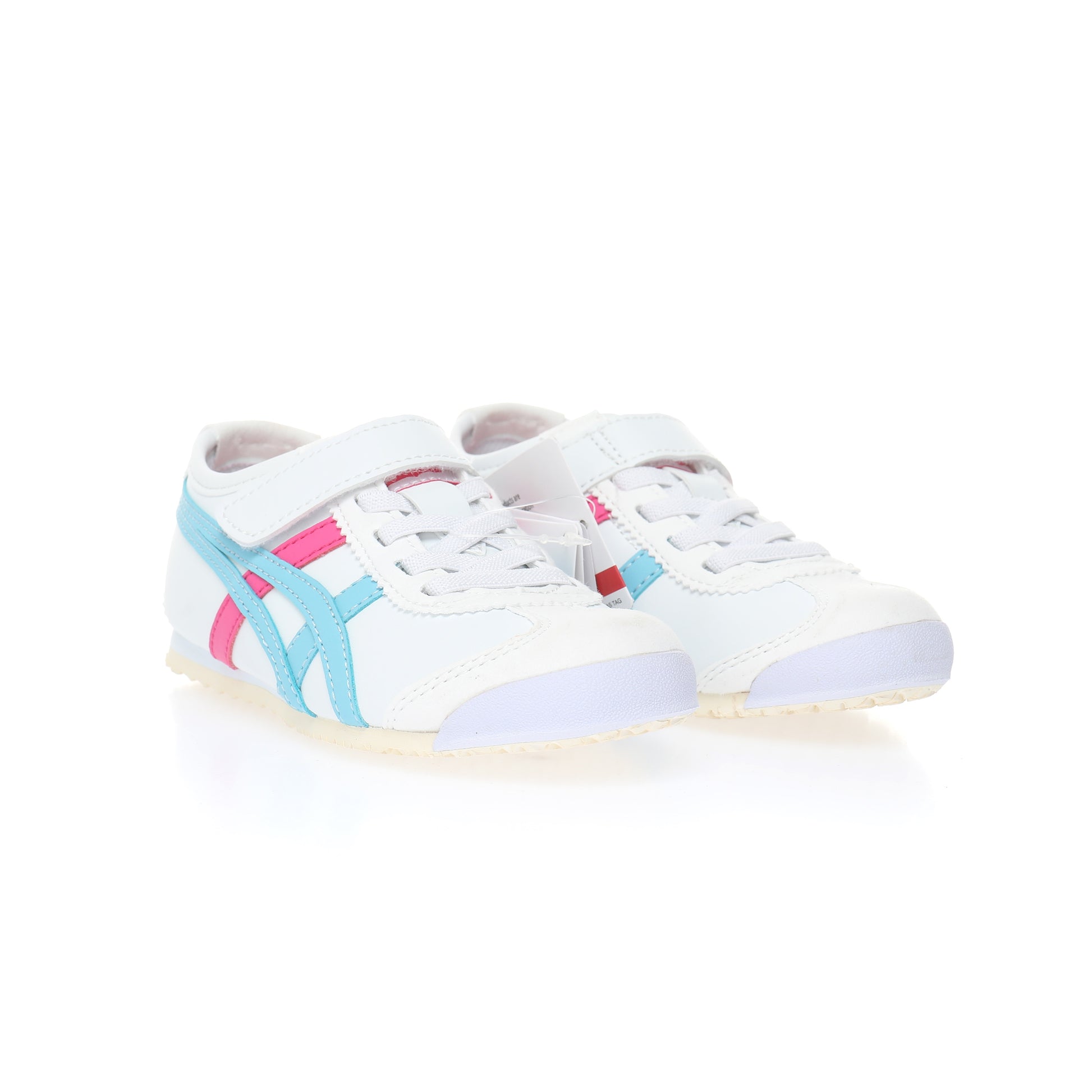 Asics Tiger" white with light blue and pink"