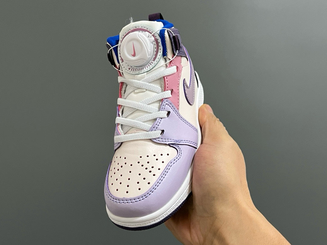 Qiaoyi mid-cut buckle children's shoes" cream, purple, pink"