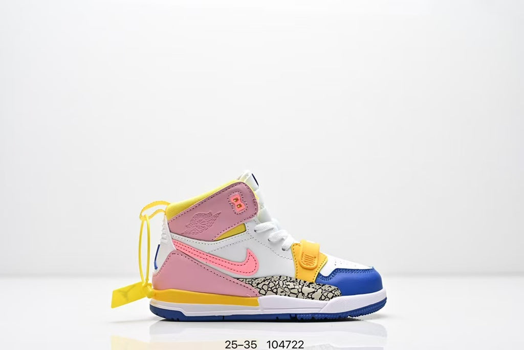 Jordan 312 high top children's shoes full second layer leather" white, pink, blue"