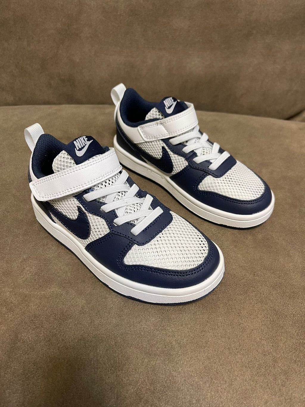 NIKE workwear Air Force One mesh elastic band Velcro children's shoes" cream, Navy"