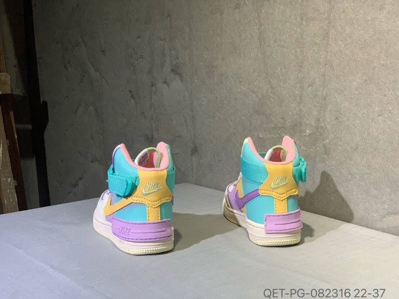 High-top Macaron Air Force" white, purple, Turquoise"