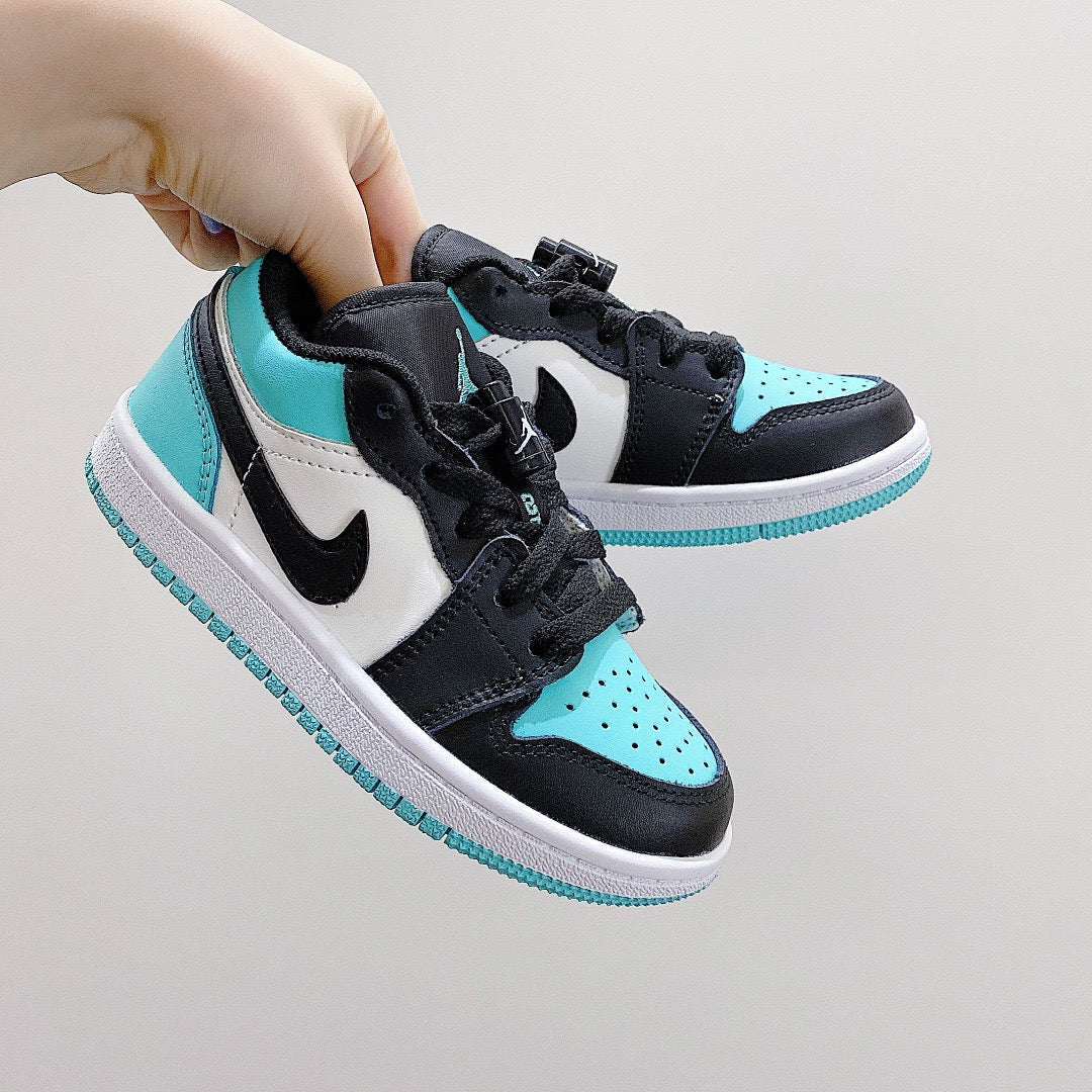Joe 1 low-top elastic buckle parent-child shoes" white, Turquoise "