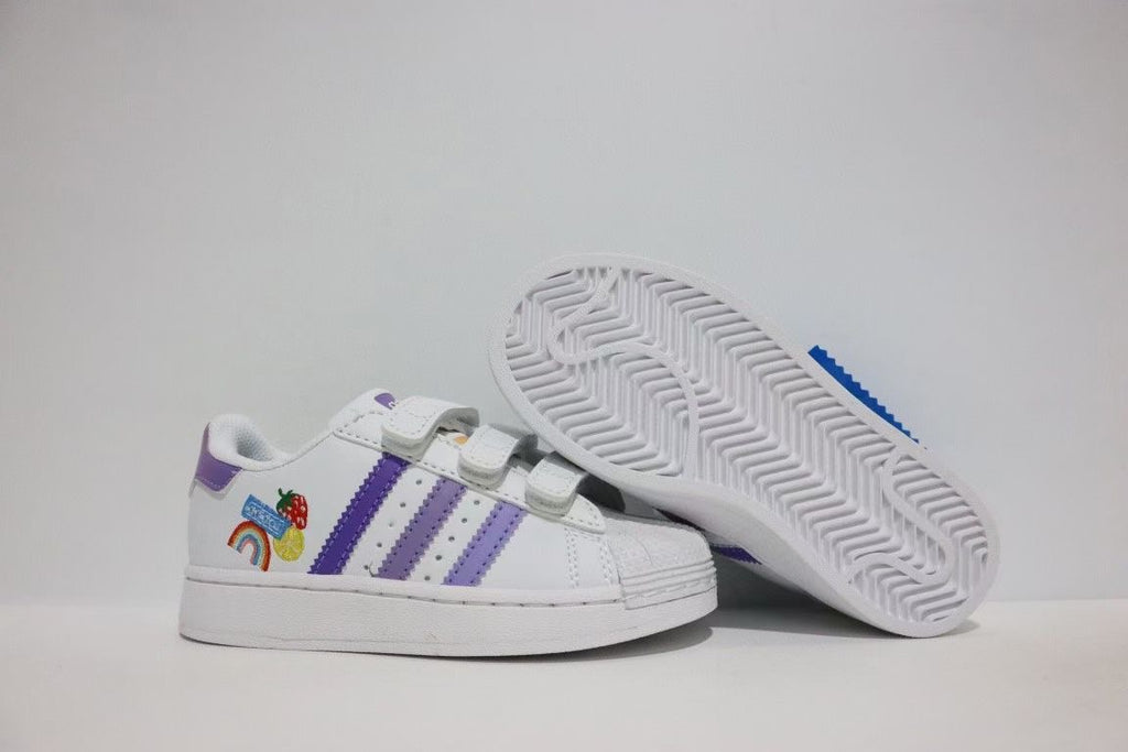 Shell toe two-layer cartoon children's shoes" white, purple"