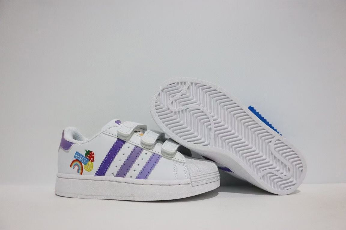 Shell toe two-layer cartoon children's shoes" white, purple"