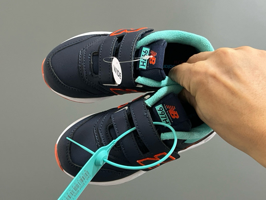 NB997 Velvet Velcro Children's Shoes" Navy, Orange"