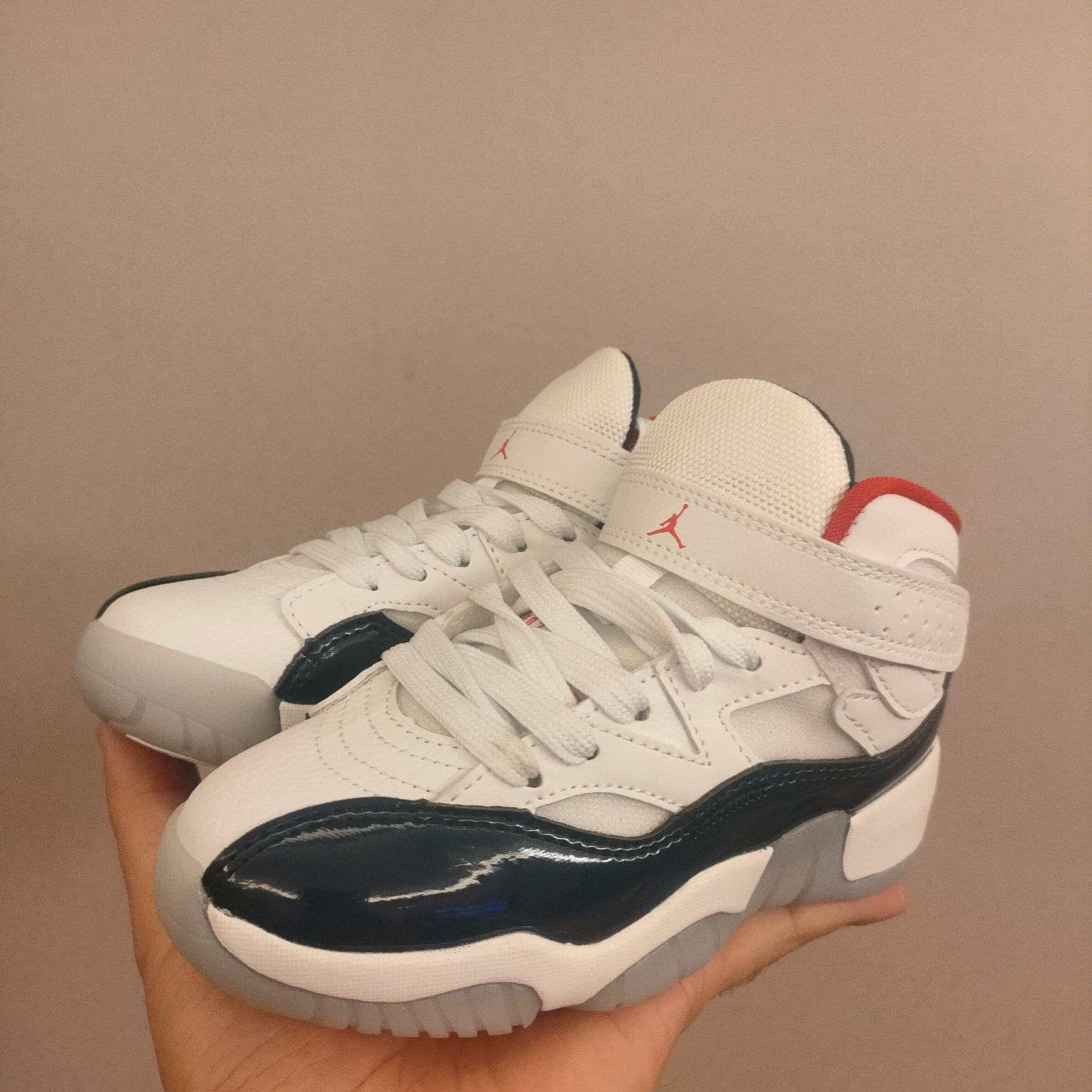 Jordan 612 single buckle children's shoes" white, black, red"