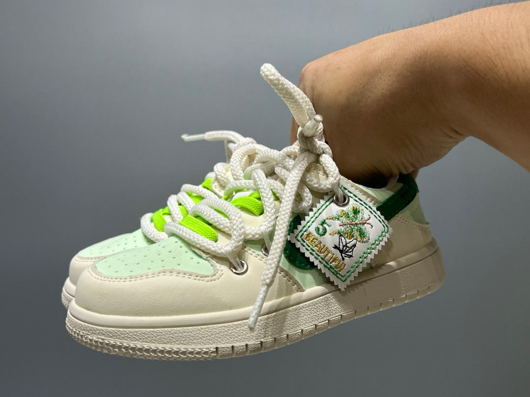 Nike low-top embroidered children's sneakers" off white, lime green'