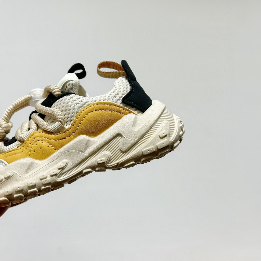 NK mesh drawstring children's tire shoes "Cream, Mustard Yellow"