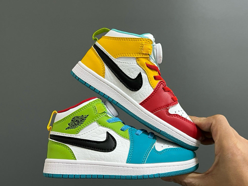 Qiaoyi mid-cut buckle children's shoes" white, red, yellow, blue, green"