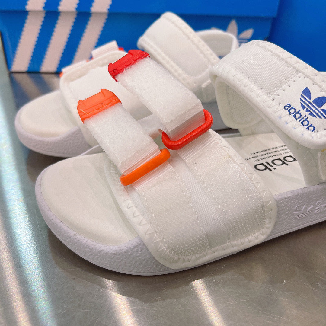 Adidas clover hook and loop beach sandals" white, orange"
