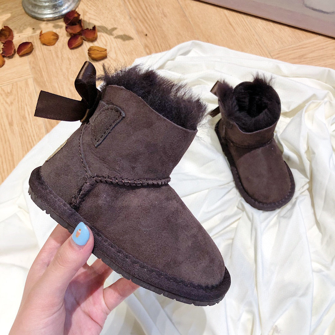 UGG bow wool integrated toddler shoes snow boots" dark brown"
