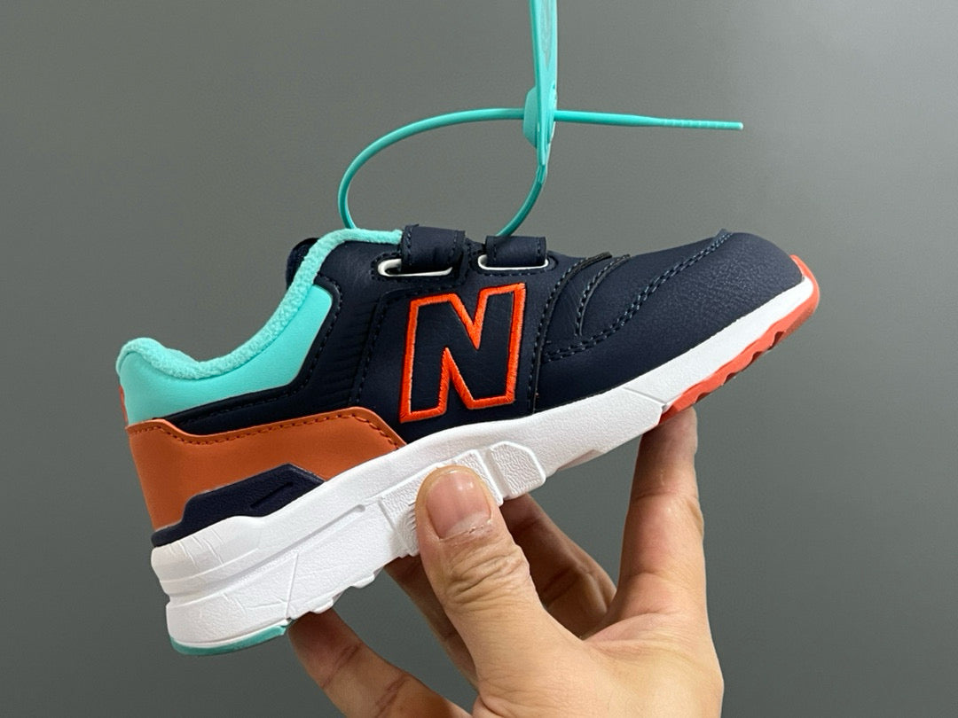 NB997 Velvet Velcro Children's Shoes" Navy, Orange"