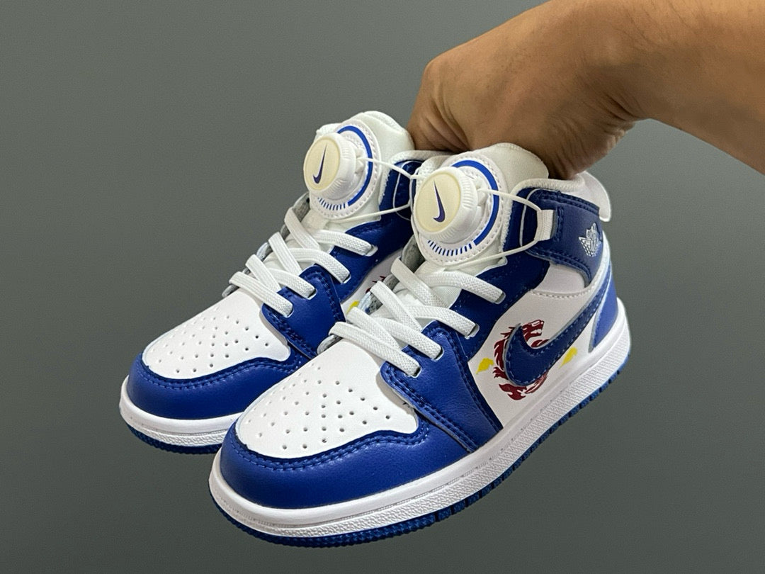 Joe 1 Zhongbang lock children's sports shoes" white, blue"