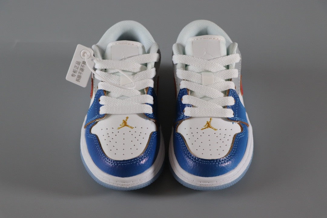 Jordan 1 Classic Kids Shoes" white, blue, gray"