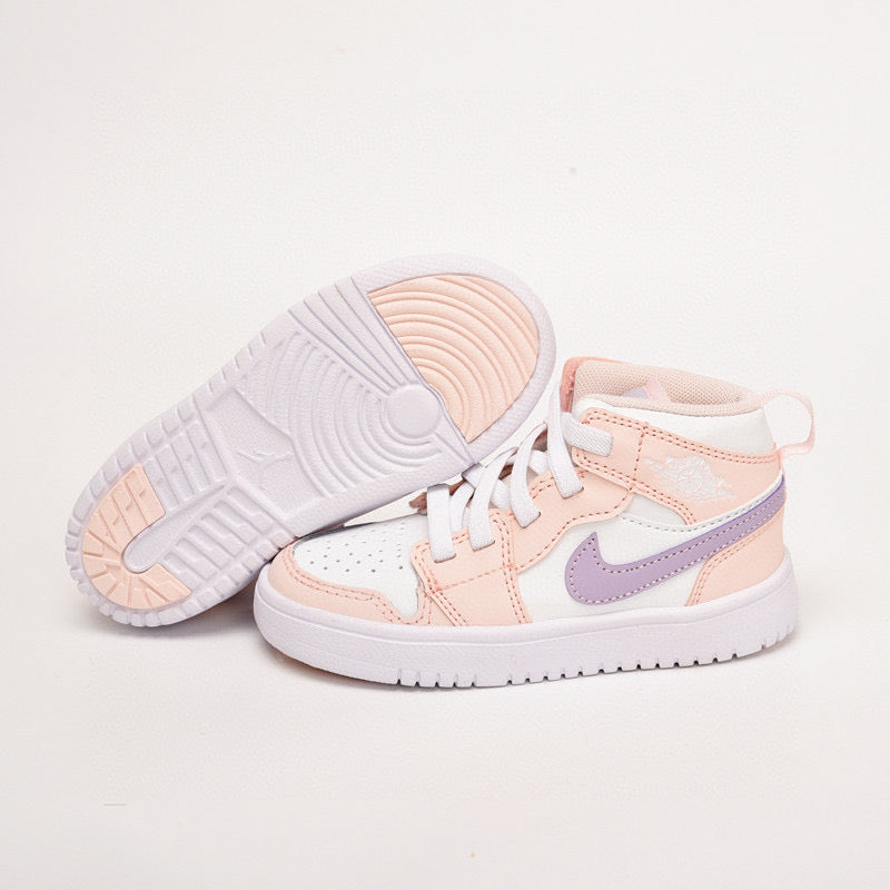 Jordan high top inner Velcro elastic band children's shoes" white, Peach"