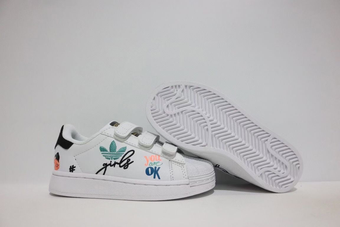 Shell toe two-layer cartoon children's shoes" white"