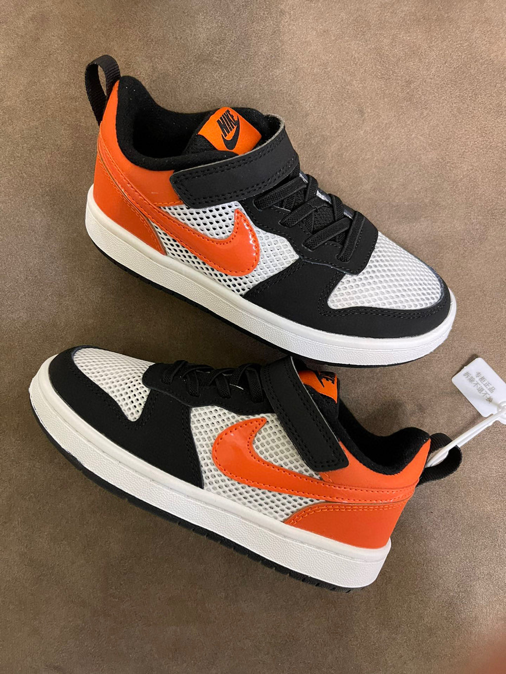 NIKE workwear Air Force One mesh elastic band Velcro children's shoes" white, black, orange"