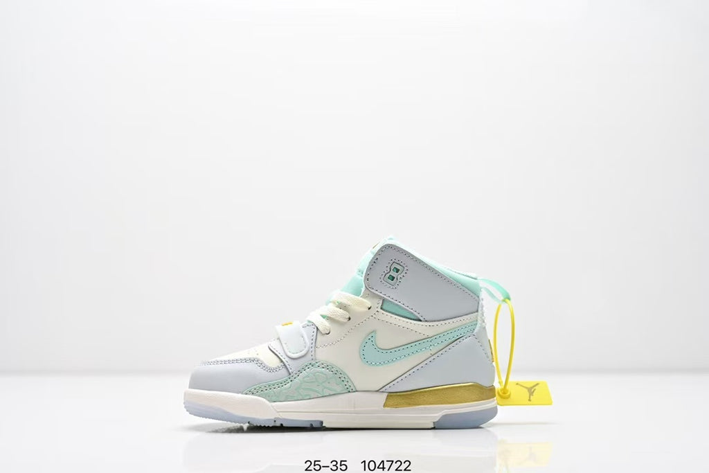 Jordan 312 high top children's shoes full second layer leather" white, light green, light blue"