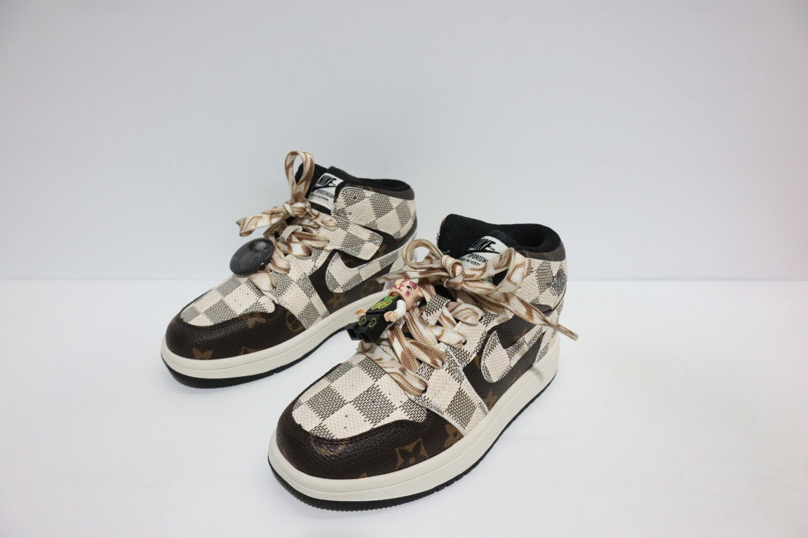 Joe 1 chessboard Lego high school children's shoes" brown, cream"