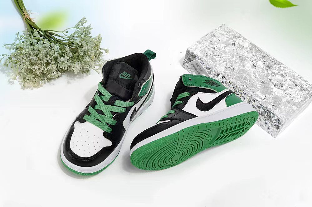 Jordan AJ1 children's shoes" white, black, green"