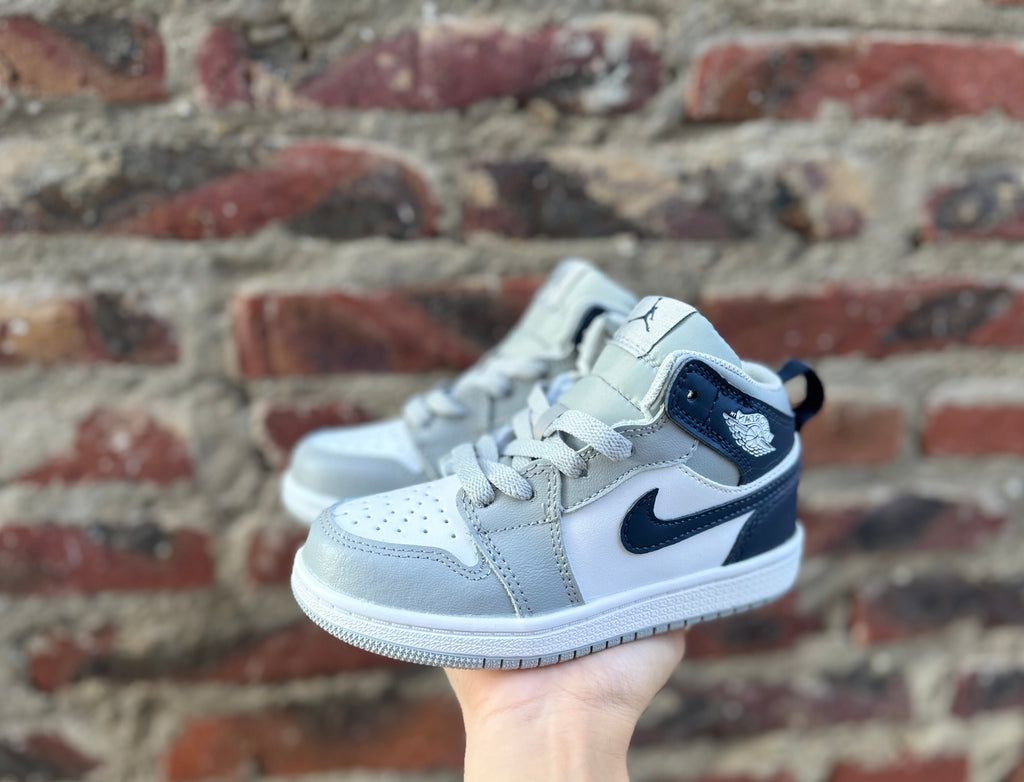 Joe 1 lace up" white, grey, and navy blue"