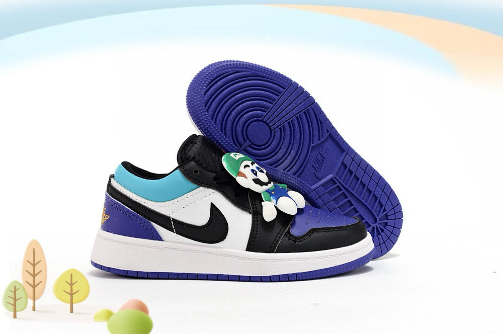 Jordan low-top first generation cartoon children's shoes" white, black, blue"