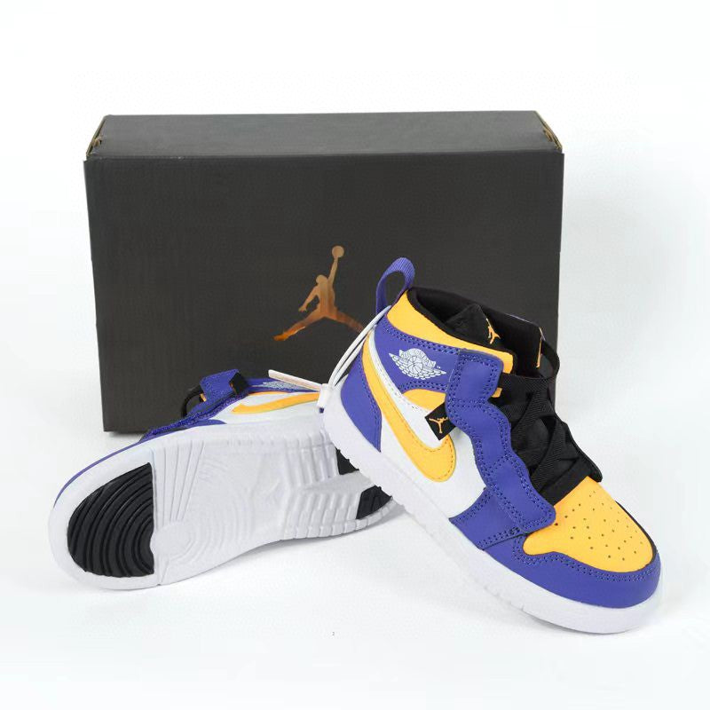 Jordan high top elastic band" white, blue, yellow"
