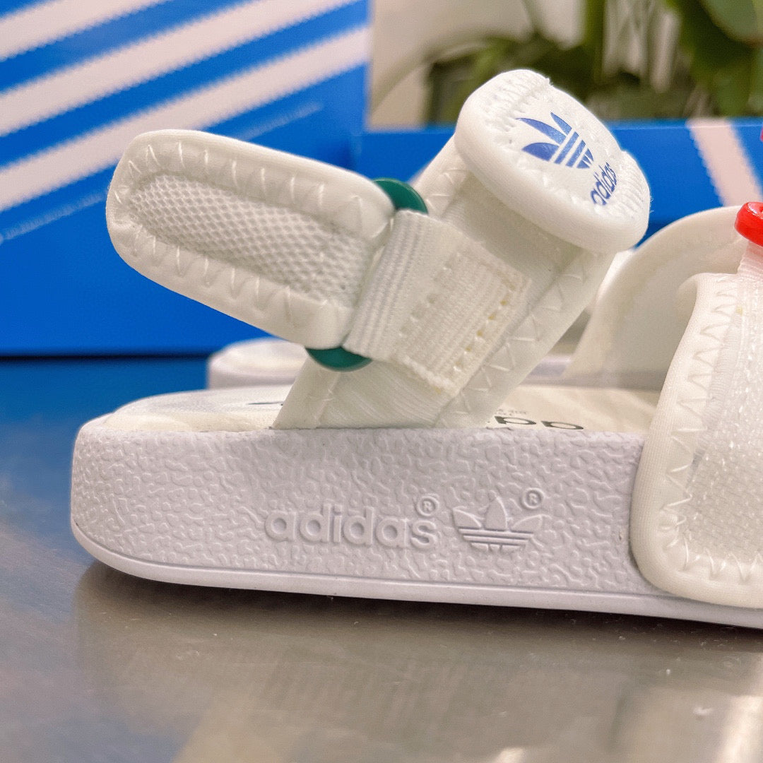 Adidas clover hook and loop beach sandals" white, orange"