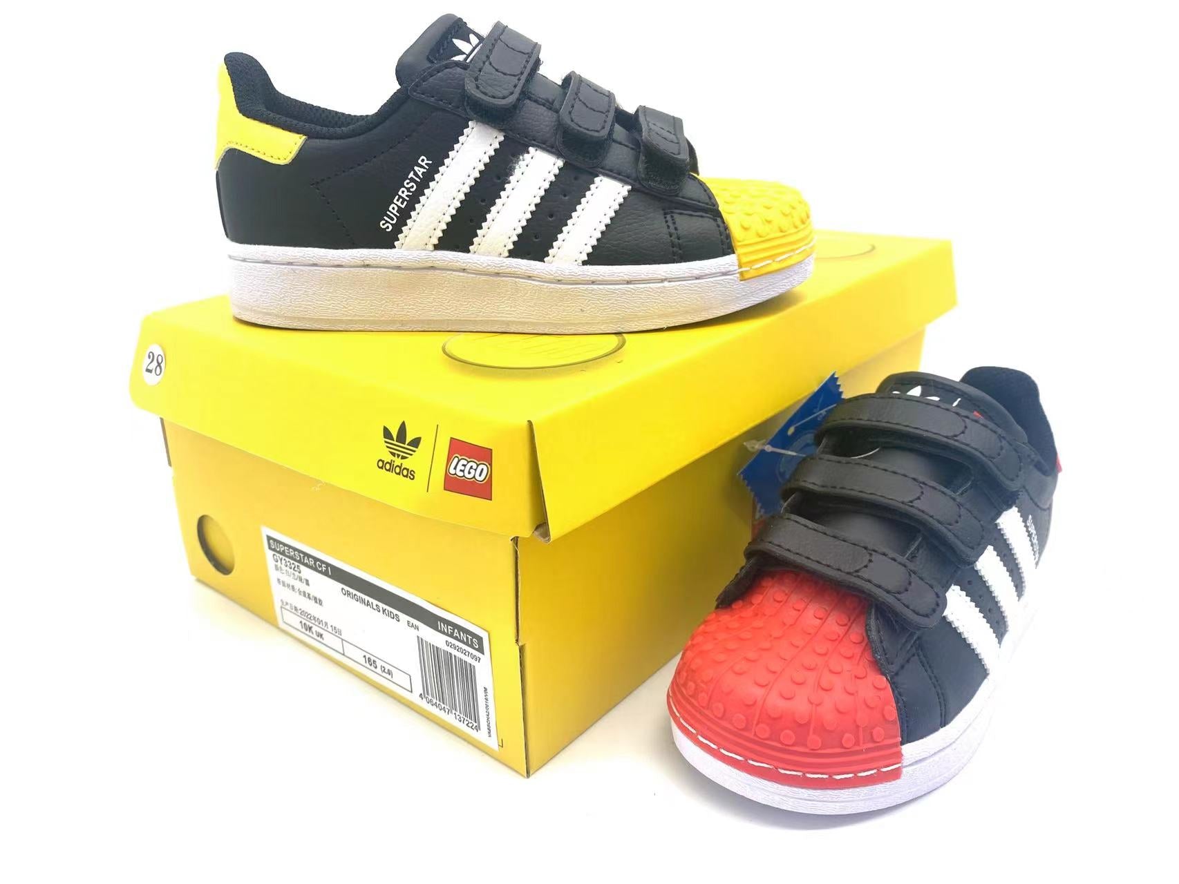 Adidas classic shell toe children's shoes" black, red, yellow"