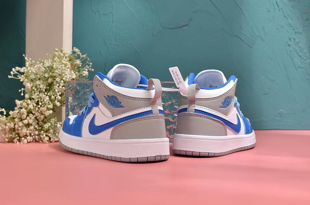 Jordan AJ1 children's shoes" white, blue, gray"