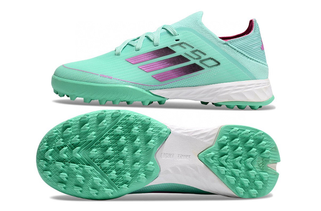 Adidas F50 knitted waterproof football shoes" Turquoise, white"