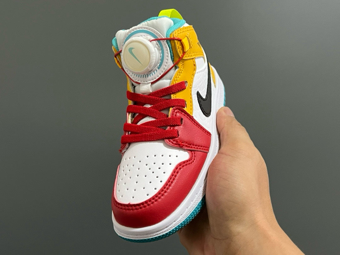 Joe 1 Zhongbang lock children's sports shoes" white, red, yellow"