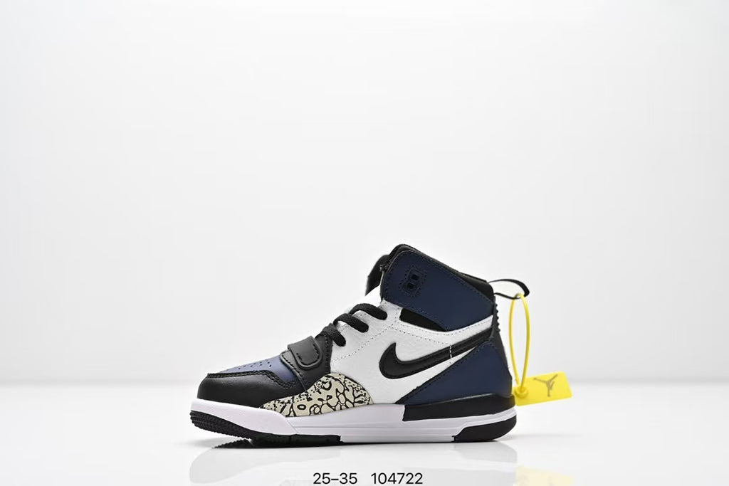 Jordan 312 high top children's shoes full second layer leather" white, Navy"