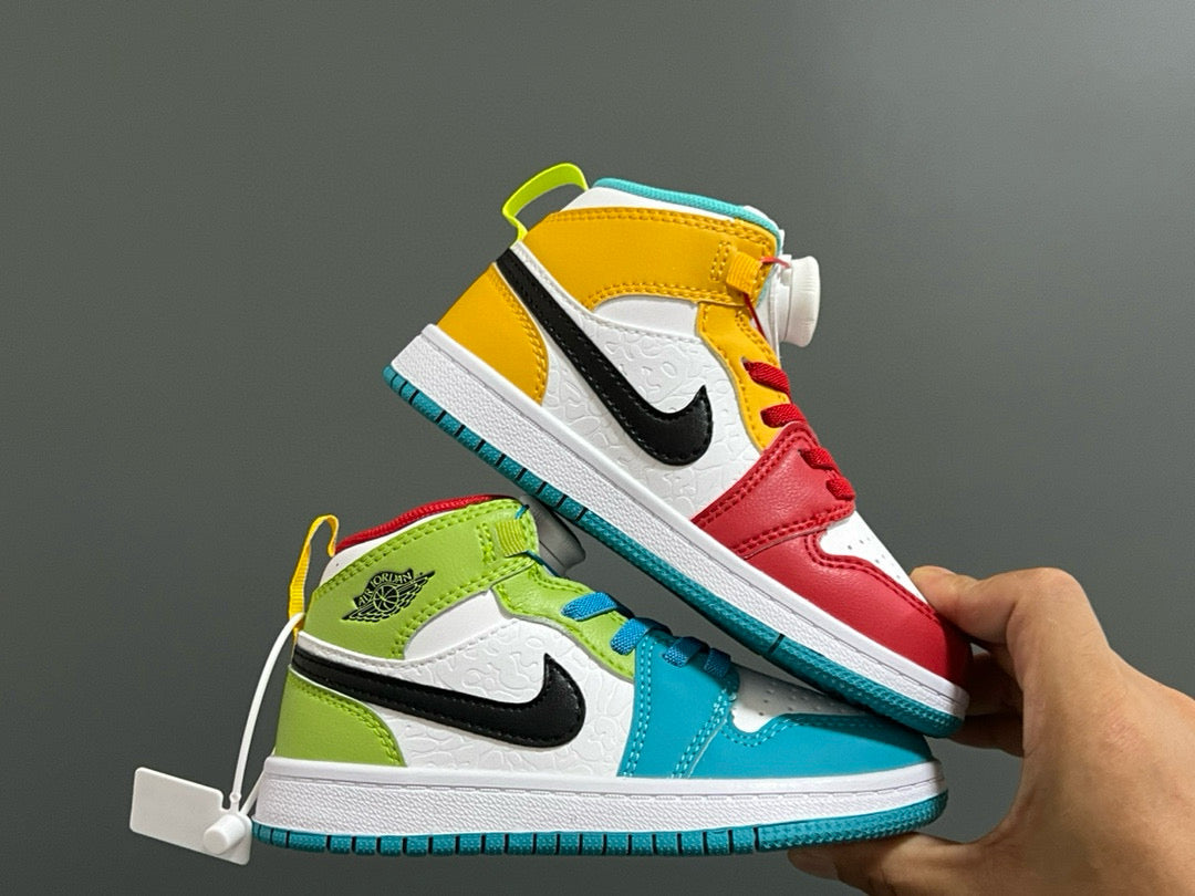 Joe 1 Zhongbang lock children's sports shoes" white, red, yellow"