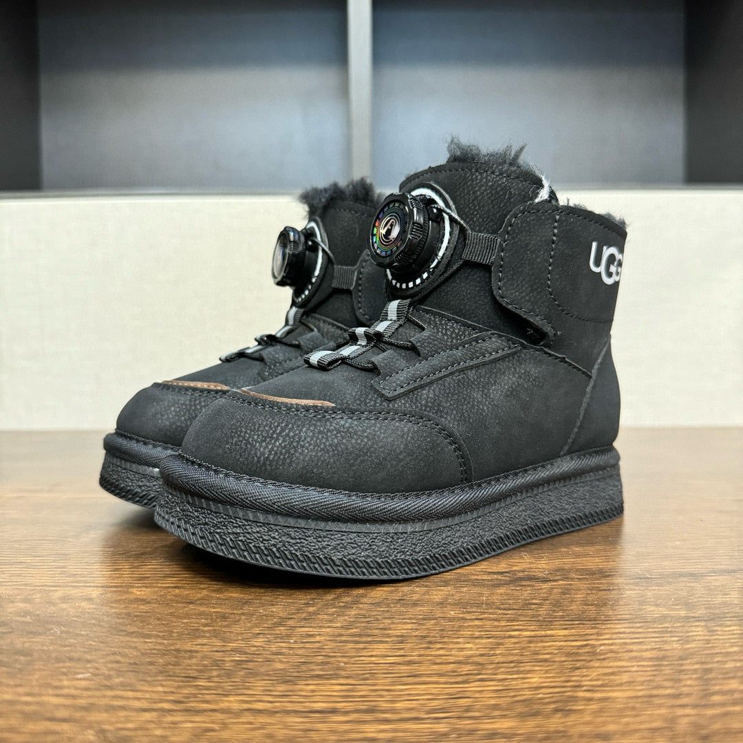U-GG mid-cut swivel button plus suede leather children's shoes" black"