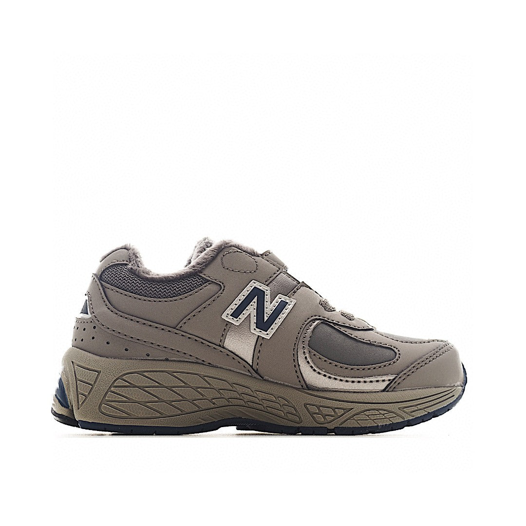 NB 2002 Velvet Elastic Velcro Children's Shoes" Gray-brown"