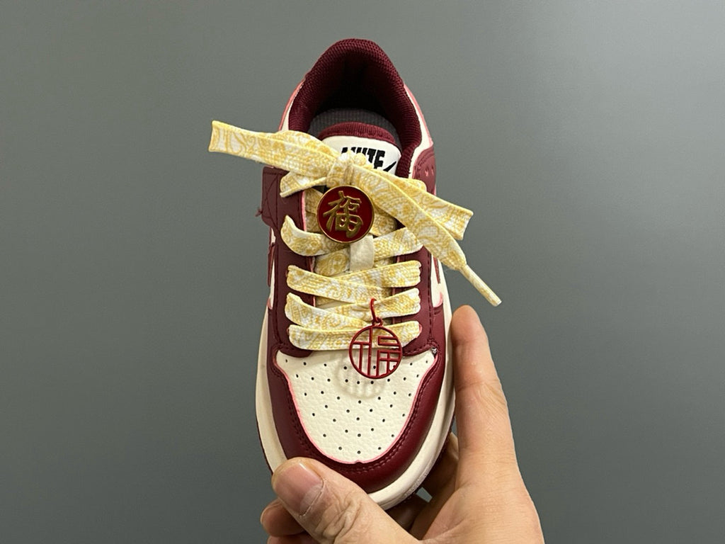 Qiaoyi new high and low top Velcro children's sneaker" cream, burgundy"