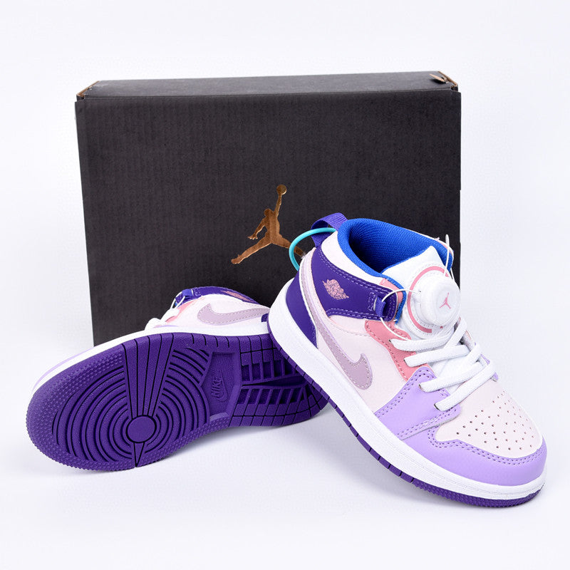 Joe 1 rotating button high top children's shoes" blue, purple, rose"