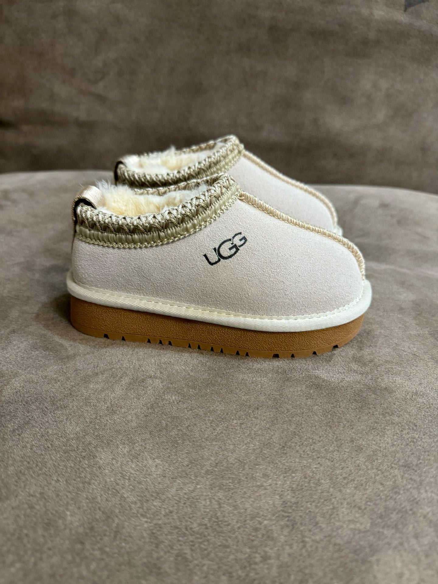 U-GG ethnic style fur short tube snow boots children's shoes " light beige"