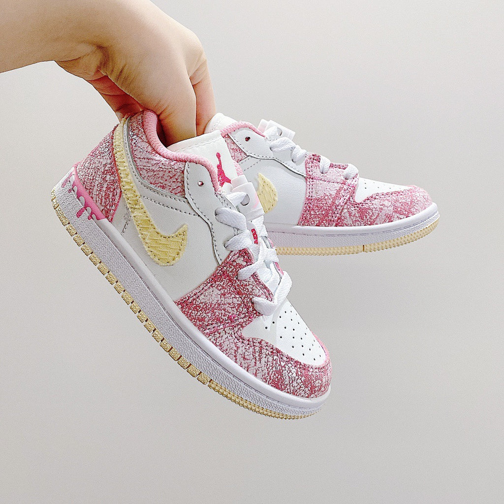 Joe 1 low-top elastic buckle parent-child shoes" pink, white, yellow"