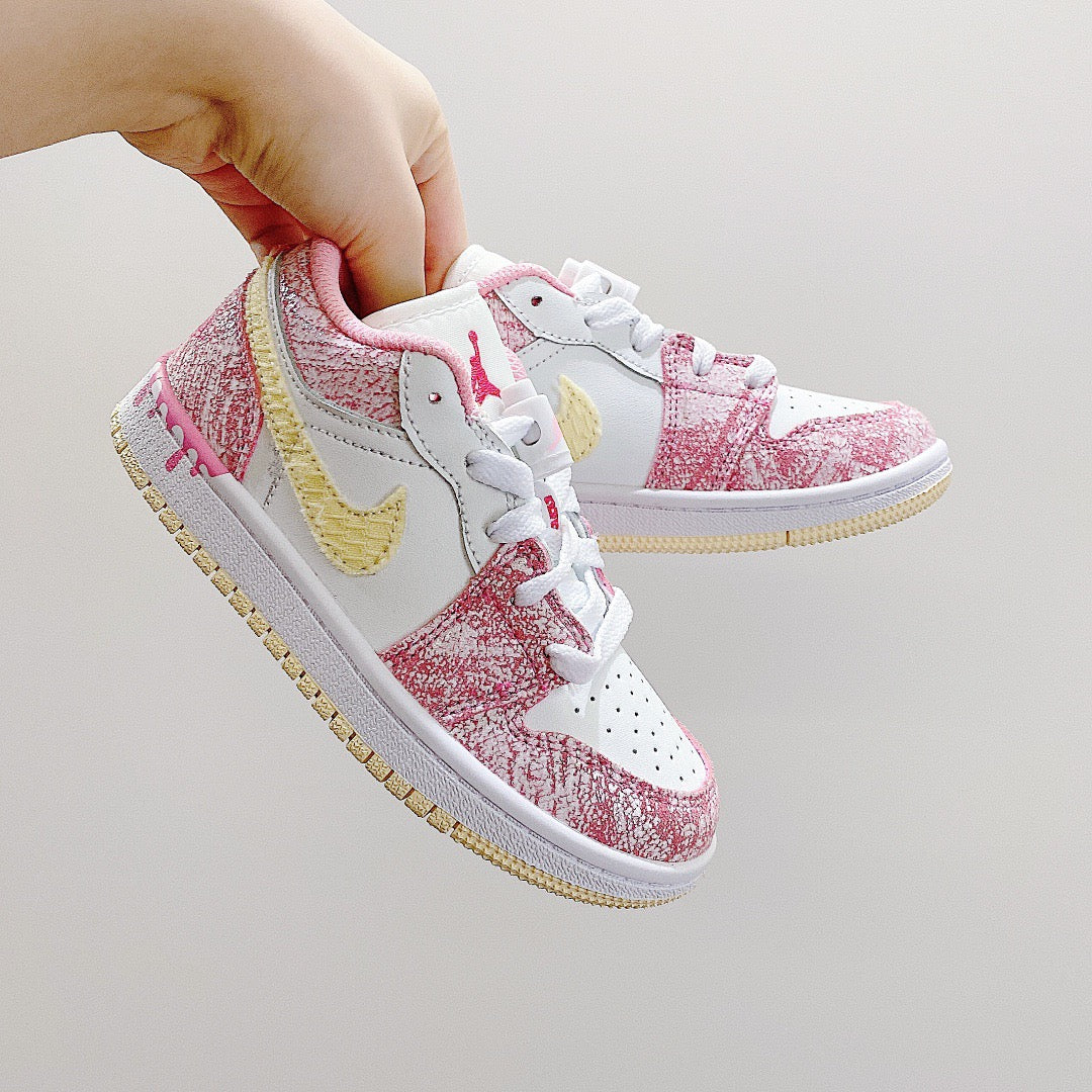 Joe 1 low-top elastic buckle parent-child shoes" pink, white, yellow"