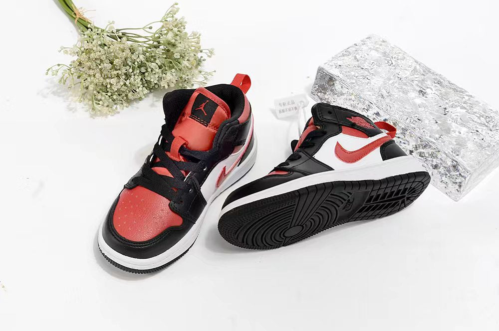 Jordan AJ1 children's shoes" black, white, red"